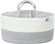 babynma extra large rope diaper caddy - portable cotton organizer for baby and toddler essentials - convenient storage for diapers, wipes, clothing, burp cloths, toys, bottles - ideal for nursery, bedroom, living room, car - perfect baby shower and registry gift - white and grey logo