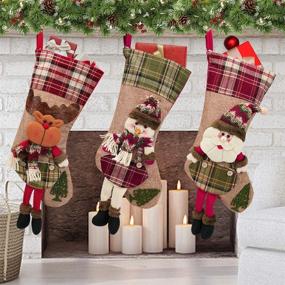 img 4 attached to 🎄 Personalized Christmas Stockings 3 Pack with 3D Santa, Snowman, Reindeer Design - 20'' Xmas Stockings for Kids and Holiday Decorations