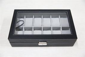 img 2 attached to 📦 Sodynee WBPU12-03 Large Black Watch Display Box Organizer: Premium Pu Leather with Glass Top