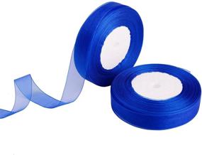 img 3 attached to 🎀 Feyarl 1-inch Sheer Tulle Royal Blue Organza Ribbon: Perfect for Christmas Crafts, Wedding Décor, Gift Wrapping, Hair Bows, and Floral Projects