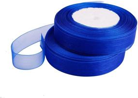 img 2 attached to 🎀 Feyarl 1-inch Sheer Tulle Royal Blue Organza Ribbon: Perfect for Christmas Crafts, Wedding Décor, Gift Wrapping, Hair Bows, and Floral Projects