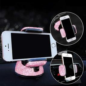 img 2 attached to 📱 Bling Crystal Rhinestone Car Phone Holder Mount with Air Vent Base: USB 3-in-1 Charging Cable, 2 Car Decor Button Rings - Pink - Ideal Bling Car Accessories for Women