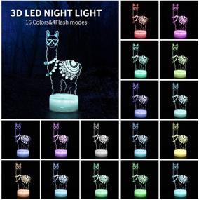 img 1 attached to 🦙 3D Llama Night Light: Love Heart Alpaca Llama Visual Lamp with Remote Control - 16 Colors Changing 3D Illusion Night Lights - Desk Home Decoration & Birthday Gifts for Kids