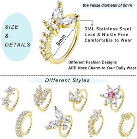 img 3 attached to ORAZIO 9Pcs 20G Nose Rings Hoops: Surgical Steel CZ Cartilage Earrings 🦋 - Stylish Butterfly & Flower Piercing Jewelry in Silver, Gold, Black, and Rose Gold