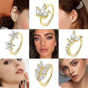 img 2 attached to ORAZIO 9Pcs 20G Nose Rings Hoops: Surgical Steel CZ Cartilage Earrings 🦋 - Stylish Butterfly & Flower Piercing Jewelry in Silver, Gold, Black, and Rose Gold