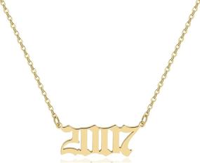 img 4 attached to 🎁 18K Gold Plated Old English Number Pendant Necklace for Women – Birthday Anniversary Jewelry, Birth Year Necklace for Women (1980-2020)