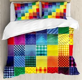 img 2 attached to 🌈 Ambesonne Rainbow Abstract Duvet Cover Set - Multicolor Queen Size Bedding Set with Diagonal Geometric Patterns and 2 Pillow Shams - Diverse Square Shapes for Decorative Appeal