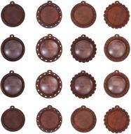 ph pandahall wooden pendant trays with glass cabochon dome - 20pcs/set, 4 styles perfect for wedding jewelry and photo charm cameos logo