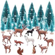 🎄 superior 16pcs mini christmas pine trees with 11pcs christmas miniatures: deer, squirrel, rabbit, wolf figurines - resin ornaments for christmas village, garden, micro landscape - diy xmas crafts logo