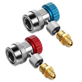 img 4 attached to 💨 Flexzion Deluxe Adjustable AC R134a Quick Coupler Connector Set: High-Quality Manifold Gauge Low & High Side Adapter for Auto Air Conditioning - Essential HVAC Replacement Tool
