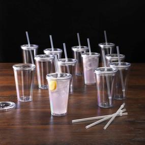 img 2 attached to Insulated Double Wall Tumbler Cup with Lid - Cupture Classic 12, Bulk Pack - 16oz, Clear + Reusable Straw & Hello Name Tags