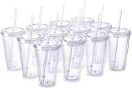 insulated double wall tumbler cup with lid - cupture classic 12, bulk pack - 16oz, clear + reusable straw & hello name tags logo