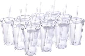 img 4 attached to Insulated Double Wall Tumbler Cup with Lid - Cupture Classic 12, Bulk Pack - 16oz, Clear + Reusable Straw & Hello Name Tags