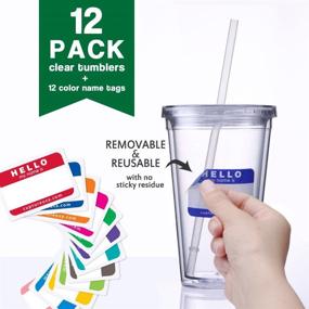 img 3 attached to Insulated Double Wall Tumbler Cup with Lid - Cupture Classic 12, Bulk Pack - 16oz, Clear + Reusable Straw & Hello Name Tags