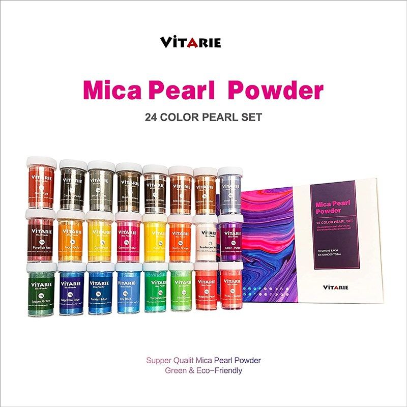 24 Colors Mica Powder, Pearl Pigment Each Bottle 0.35oz - Resin