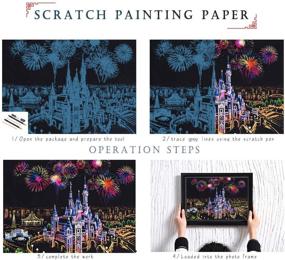 img 3 attached to 2 Pack Scratch Art Crafts: Rainbow Scratch Art Paper for Kids and Adults, 16'' x 11.2'' Scratchboard Painting Creative Gift Set with 5 Tools (Amusement Park & Castle)
