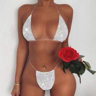 👙 zoestar crystal mesh bikini sets: sparkly top and underwear suit - fashion rhinestone crop top with body chain jewelry - perfect outfit for festival rave parties - women and girls logo