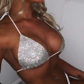 img 1 attached to 👙 Zoestar Crystal Mesh Bikini Sets: Sparkly Top and Underwear Suit - Fashion Rhinestone Crop Top with Body Chain Jewelry - Perfect Outfit for Festival Rave Parties - Women and Girls