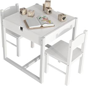 img 3 attached to 🎨 4NM 2 in 1 Kids Activity Table and Chairs: White Wood Play Building Block Set with Hidden Storage