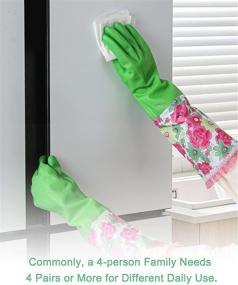 img 1 attached to 🧤 Dishwashing Gloves - Reusable, Latex-Free, Long Cuff, Lined, Large, Green (2 pairs)