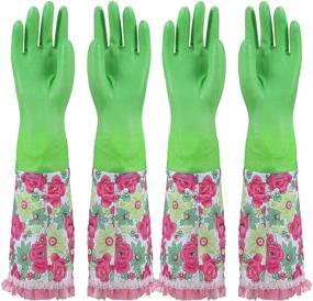 img 4 attached to 🧤 Dishwashing Gloves - Reusable, Latex-Free, Long Cuff, Lined, Large, Green (2 pairs)