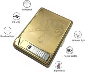 img 2 attached to 🐯 Moonwbak Cigarette Case Lighter, Rechargeable Metal Box Holder for 20 Regular Cigarettes, USB Flameless Windproof Cigar Lighter with Cable - Ideal Birthday Gift (Tiger)