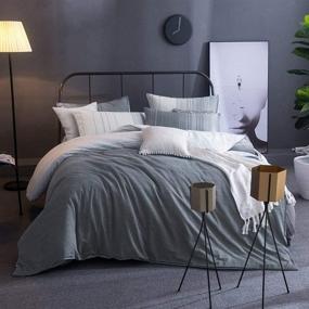 img 3 attached to 🛏️ Merryfeel King Size Cotton Yarn Dyed Striped Duvet Cover Set - White and Grey Bedding Set