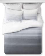 🛏️ merryfeel king size cotton yarn dyed striped duvet cover set - white and grey bedding set logo
