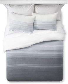 img 4 attached to 🛏️ Merryfeel King Size Cotton Yarn Dyed Striped Duvet Cover Set - White and Grey Bedding Set