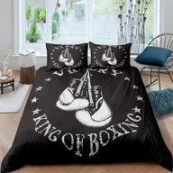 🧤 boxing gloves design duvet cover set | full size, white words on black background | 3-piece bedding set for boys and girls (1 duvet cover, 2 pillow cases) logo