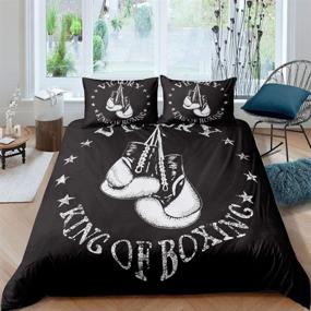 img 3 attached to 🧤 Boxing Gloves Design Duvet Cover Set | Full Size, White Words on Black Background | 3-Piece Bedding Set for Boys and Girls (1 Duvet Cover, 2 Pillow Cases)