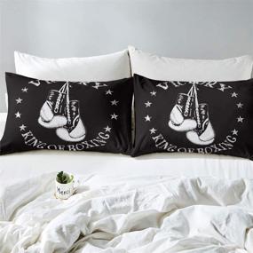 img 2 attached to 🧤 Boxing Gloves Design Duvet Cover Set | Full Size, White Words on Black Background | 3-Piece Bedding Set for Boys and Girls (1 Duvet Cover, 2 Pillow Cases)