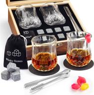 premium whiskey stones gift set for dad men husband: 8 granite reusable ice cubes 🥃 + 2 bourbon whiskey glasses, coasters included - perfect christmas, birthday or father's day gift for him! logo