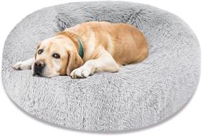 img 4 attached to 🐱 Calming Anti-Anxiety Donut Dog Cuddler Bed - Plush Faux Fur Cat & Dog Bed for Small Medium Large Dogs and Cats, Machine Washable, Comfy Round Pet Bed