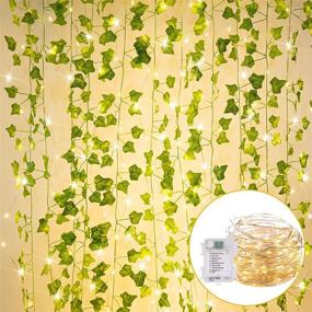 img 4 attached to 🌿 Enhance Your Indoor Space with 36 Ft. String Lights and 12 Pcs of Artificial Ivy Vines – Battery Operated, 110 LED Vine Lights in 8 Modes for Bedroom, Wall, Wedding, Festival Décor (Warm White)