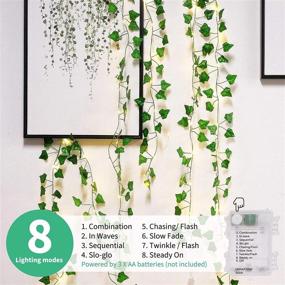 img 2 attached to 🌿 Enhance Your Indoor Space with 36 Ft. String Lights and 12 Pcs of Artificial Ivy Vines – Battery Operated, 110 LED Vine Lights in 8 Modes for Bedroom, Wall, Wedding, Festival Décor (Warm White)