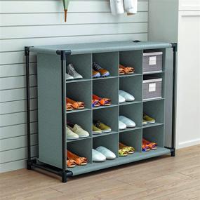 img 3 attached to 👞 YIZAIJIA Shoe Rack Storage Organizer - 16 Pairs Stackable Shoe Cabinet, Portable Nonwoven Fabric, Grey - Ideal for Closet, Entryway, Bedroom