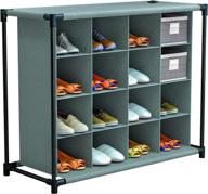 👞 yizaijia shoe rack storage organizer - 16 pairs stackable shoe cabinet, portable nonwoven fabric, grey - ideal for closet, entryway, bedroom логотип