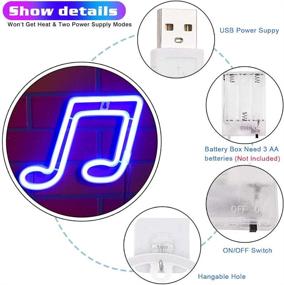 img 3 attached to 🎵 Blue Musical Note Neon Light - USB/Battery Powered Creative Lighting for Bedroom, Living Room, Girl's Room Decor, Bar, Party, Holiday Gift