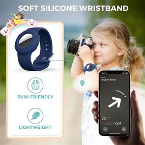 img 2 attached to 👧 Soft Silicone Waterproof AirTag Wristband Kids (2 Pack) - Lightweight GPS Tracker Holder for Kids - Compatible with Apple AirTag Watch Band Kids - Black & Navy Blue