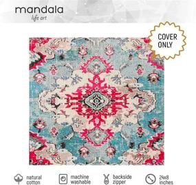 img 3 attached to 🧺 Bohemian Decor Floor Cushion Cover - Mandala Life ART 24x8 inches - Square Printed Cotton Rug Pouf