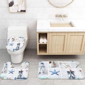 img 1 attached to 🌊 Complete Nautical Shower Curtain Set: 7 Pieces with Non-Slip Rugs, Toilet Lid Cover, and Bath Mat | Marine Sail Sailboat Beach Starfish Shell Sea Life Curtain with 12 Hooks