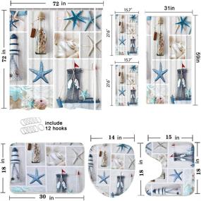 img 3 attached to 🌊 Complete Nautical Shower Curtain Set: 7 Pieces with Non-Slip Rugs, Toilet Lid Cover, and Bath Mat | Marine Sail Sailboat Beach Starfish Shell Sea Life Curtain with 12 Hooks