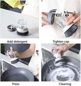 img 3 attached to 🧽 Palm Brush with Soap Dispensing Dish Brush, Holder and Scrub Brush Set - Ideal for Kitchen Sink Cleaning of Dishes, Pots, and Pans (Grey)