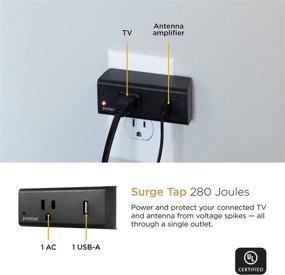 img 1 attached to 📺 UltraPro Amplified TV Antenna Bar with Surge Protector Tap, 1 Outlet + 1 USB Port, Supports 4K 1080P VHF UHF, 280 Joules, Long Range Signal Booster Bar Built-in LTE Filter, 58229