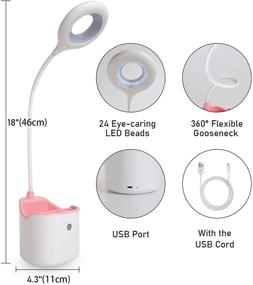 img 1 attached to Светодиодная настольная лампа Gooseneck Light с USB-портом для зарядки Аккумуляторная лампа для чтения для настольного сенсорного управления Книжные светильники для чтения Детская учебная лампа с аккумулятором и 3 уровнями яркости (белый)