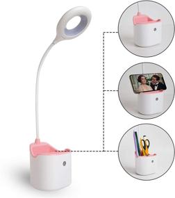 img 2 attached to Светодиодная настольная лампа Gooseneck Light с USB-портом для зарядки Аккумуляторная лампа для чтения для настольного сенсорного управления Книжные светильники для чтения Детская учебная лампа с аккумулятором и 3 уровнями яркости (белый)