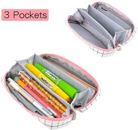 img 3 attached to 📚 Oyachic Grid Pencil Case: Large Capacity Pencil Pouch for Women, Teens, Students - Cute Stationery Bag for School and Office