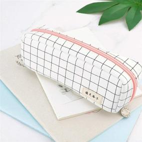 img 2 attached to 📚 Oyachic Grid Pencil Case: Large Capacity Pencil Pouch for Women, Teens, Students - Cute Stationery Bag for School and Office