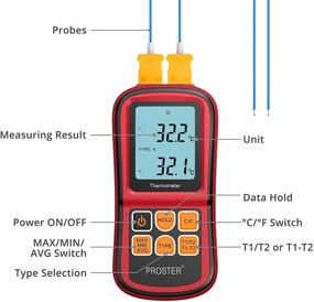 img 3 attached to 🌡️ Цифровой термопарный термометр Proster: Двухканальный термометр типа К с подсветкой LCD и двумя термопарами типа К для различных типов (K/J/T/E/R/S/N)